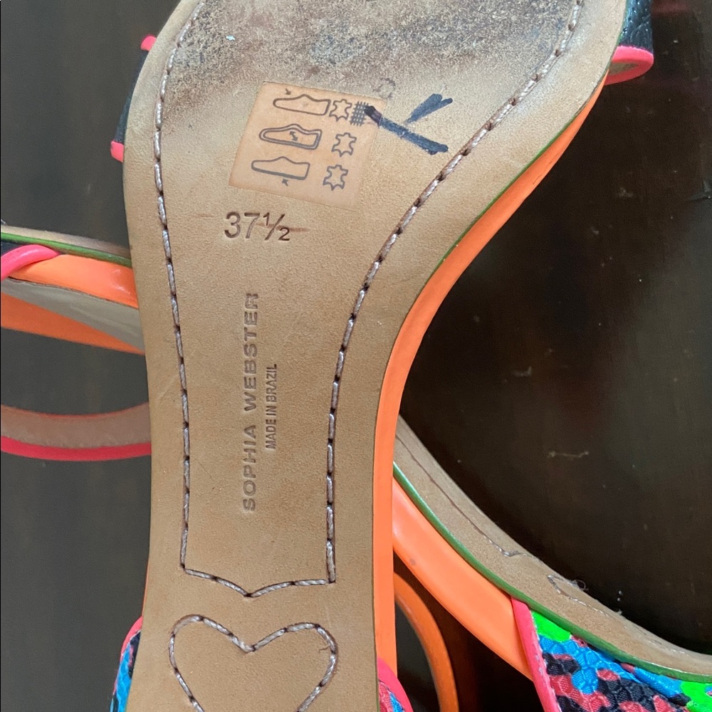 Sophia Webster Neon Orange Pink Green Mixed-Print Ankle-Strap Heels - Picture 9 of 9